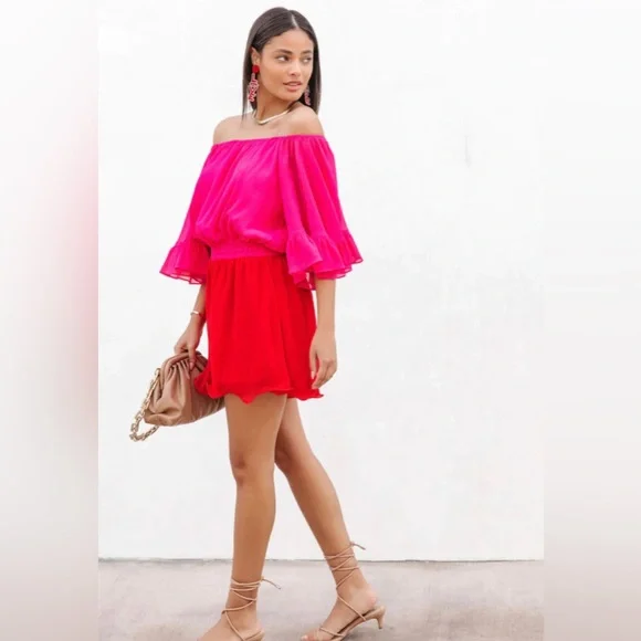 NWT VICI VALENTINA COLORBLOCK OFF THE SHOULDER ROMPER |Size Small - Picture 4 of 6